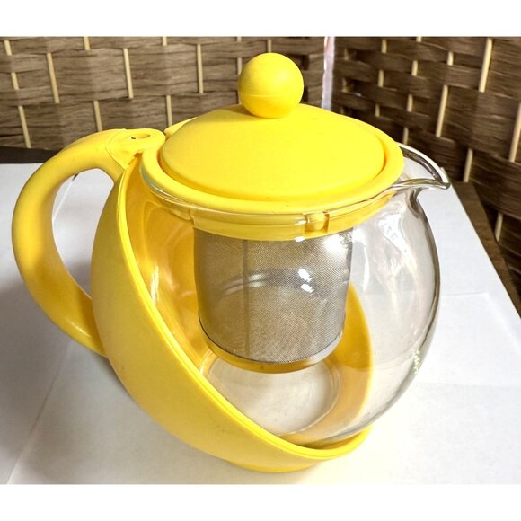 Yellow Glass & Plastic Tea Pot With Stainless Steel Infuser - Picture 3 of 4